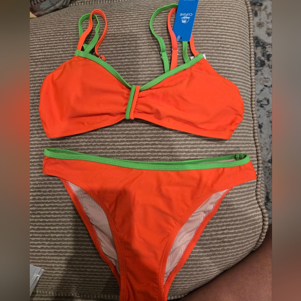 Cupshe Orange and Green Bikini Set